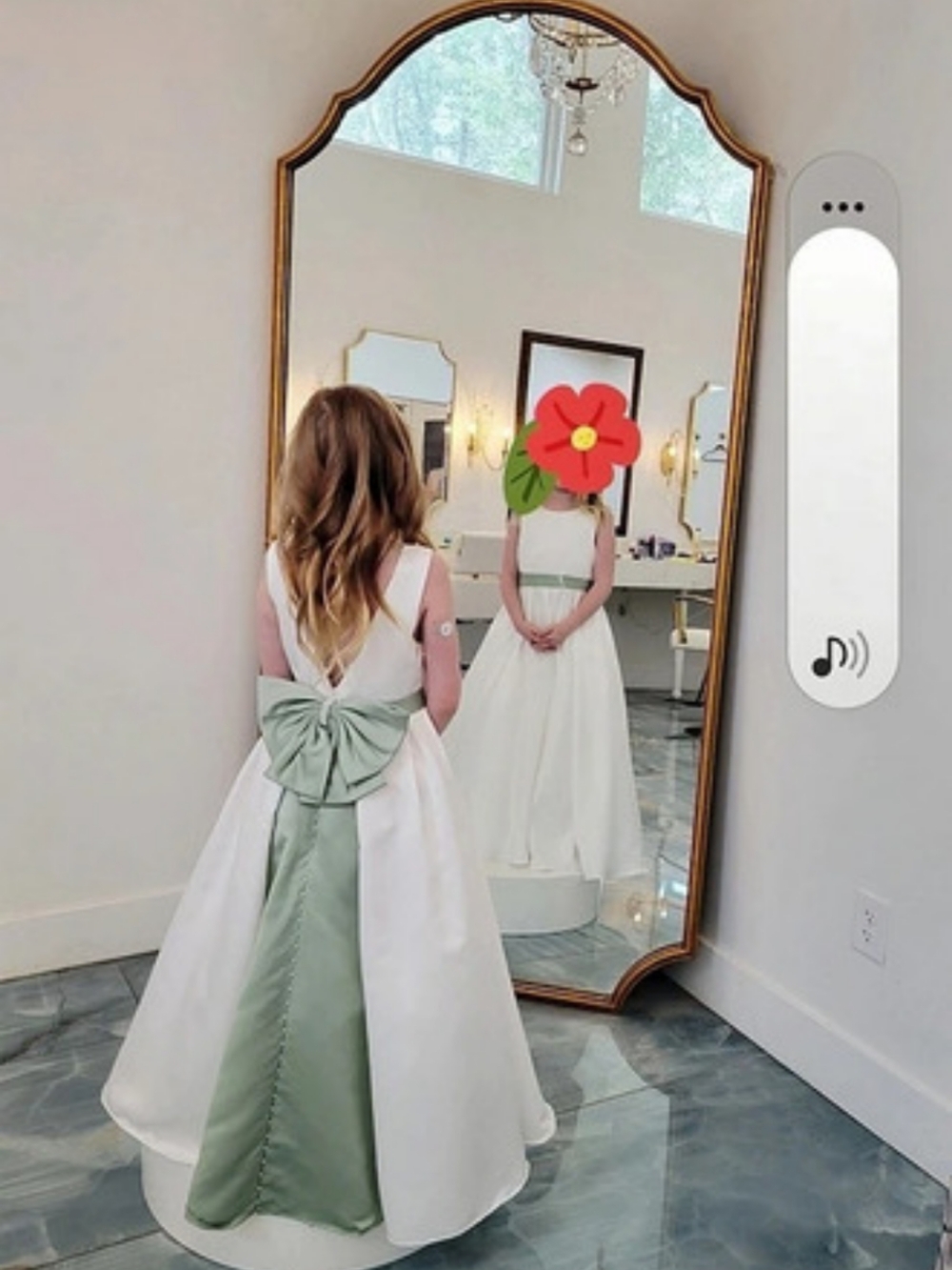 Girls Formal Bow Dress in White & Green